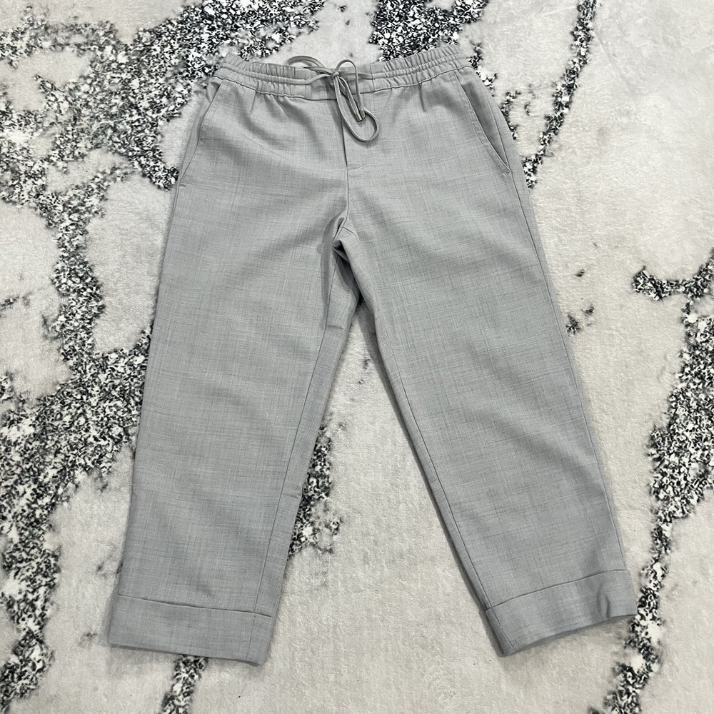 Club Monaco Gray Pull On Drawstring Crop Pants Womens Size 0 Cuffed Hem